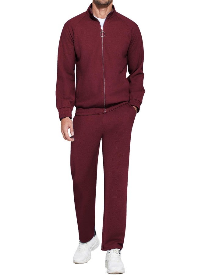 COOFANDY Mens Athletic Sweat Suits Casual Tracksuit 2 Pieces Set Jogging Sweatsuit Suit Outfits Wine Red Medium - Image 1
